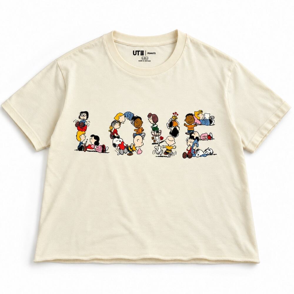 Uniqlo UT Peanuts Peace for All Snoopy LOVE T-Shirt Soft Butter Yellow Size S
